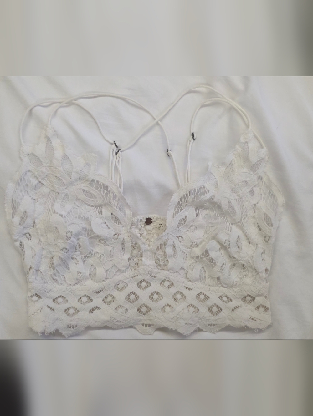 Free People Intimately Adella Lace Longline Bralette White Boho Festival Medium